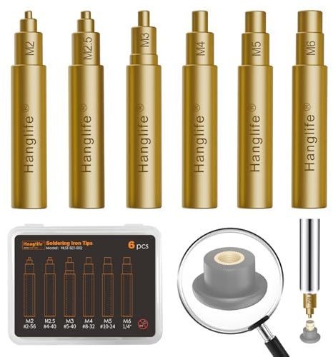 HANGLIFE Heat-Set Insert Tips for Threaded Inserts M2 M2.5 M3 M4 M5 M6, Soldering Iron Tips Compatible with Weller SP40NUS/Hakko FX-888D/900M/T18 Irons- Press Tool for Plastic 3D Printer Components