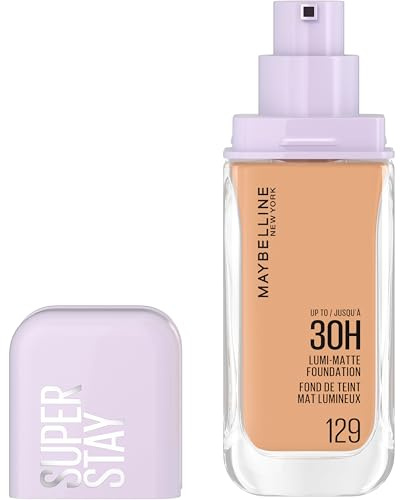 Maybelline New York Super Stay Lumi Matte Foundation, Langanhaltendes Make-up für 30H Halt, Mattes Finish mit Strahlkraft, Air-Flex Technologie für leichtes Tragegefühl, Nr. 129, 35ml