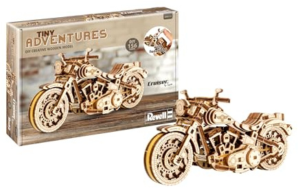 Revell Tiny Adventures Cruiser VTwin I Authentisches Motorradmodell I Rückzugsmechanismus für dynamische Bewegung I Gummibandmotor für Vorwärts und Rückwärtsfahrt I Modell aus Holz