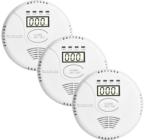 3 Packs Carbon Monoxide Detectors Battery Powerd - Awatin Carbon Monoxide Alarm Monitor Battery Operated with Digital Display for Home Apartment Hotel Office(Battery not included)