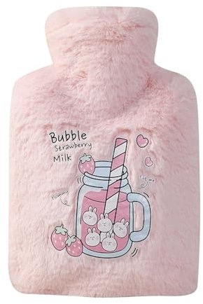 Premium Wärmflasche mit Bezug aus weichem Kunstfell 1L - Wärmeflasche aus Naturkautschuk - Winter Wärmflasche - Hot Water Bag Luxus - auslaufsichere Bettflasche (B)