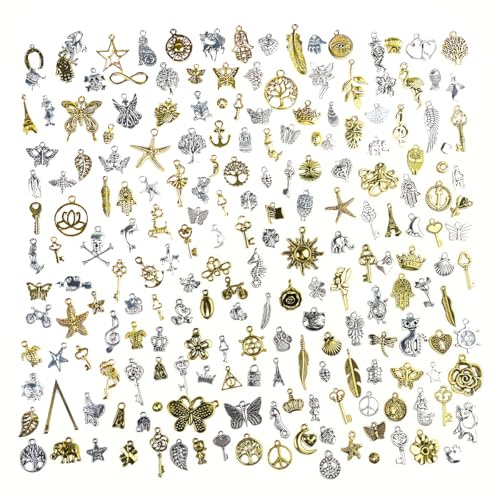 DIY Ohrring Charm Schmuck Anhänger: 200Stück Mini Silber und Gold Metall Aesthetic Basteln Kit Hochzeit Geschenk Deko Klein Armband Perl Kett Halskett Bastelset Schlüsselanhänger Zubehör Für Jung