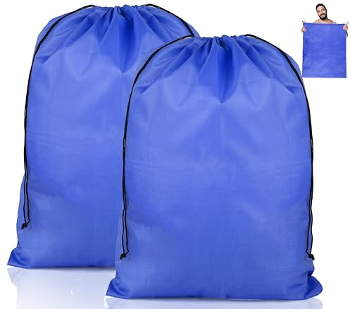 2 Stück Wäschesack Reise,Schmutzwäsche Wäschesammler,Groß Laundry Bag | Wasserdicht Faltbarer mit Kordelzug für Schlafsaal und Reisen Wäscheraum 50 x 60 CM Dunkelblau