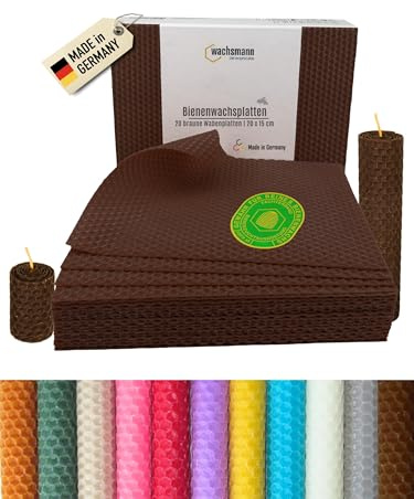 Wachsmann 20 Bienenwachsplatten aus Deutschland, braun, Wachsplatten 20 x 15 cm, Bienenwachs Kerzen selber machen, Kerzenwachs