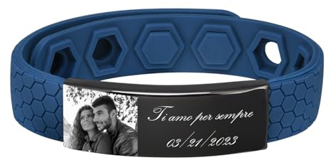 VNOX Bracciale Personalizzato per Uomo con Foto e Testo | Incisione Personalizzata | Regalo di Compleanno per Papà o Marito | In Silicone