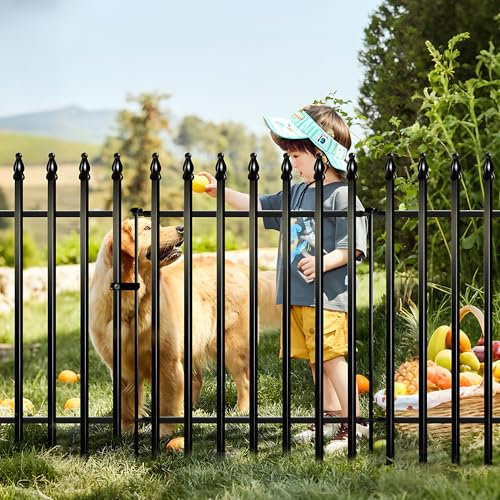 Thealyn Recinzione Decorativa in Metallo per Giardino, 81 cm A * 61 cm L * 4 Pezzi + 1 Cancello, Barriera per Aiuole e Cortili, Protezione per Animali