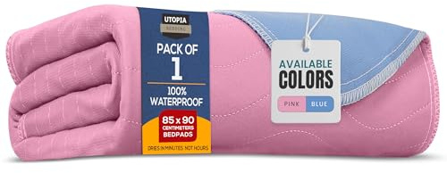 Utopia Bedding Incontinence Bed Pads 85 x 90 cm (Pack of 1) Pink / Blue Incontinence Bed Sheets, Waterproof Washable Bed Pads for Incontinence Adults, Bed Wetting Sheets
