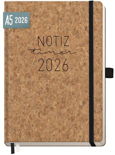 Häfft® Wochen-Notiz-Kalender 2026 A5 Kork | Buchkalender, Planer Notiz-Timer, Terminplaner, Wochenkalender, Organizer, Terminkalender mit Einstecktasche