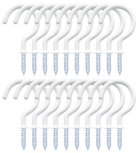 Mgoodoo 20pack 2.8 inch Cup Hooks White Vinyl Coated Screw Hook for Hanging | Heavy Duty Rustproof Mug Hooks,71.28mm Mug Hooks,Scratch Resistant Under Cabinet Hooks for Kitchen Utensils Garden Tools
