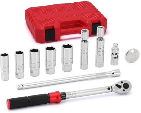 Mayouko 11 PCS 3/8-Inch Drive Spark Plug Socket Set, 6-Point & 12-Point, Include Click Torque Wrench, 10-Inch Extension Bar, Unviersal Joint & Spark Plug Gapper, CR-V