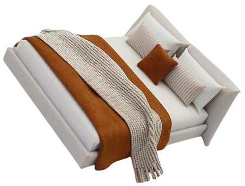 Lit double miniature avec literie, meubles de chambre à coucher, design réaliste pour maisons de poupée 1/20