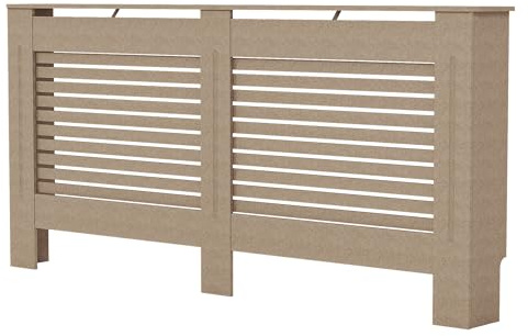 Vida Designs Willbourne Cubierta de radiador Unfinished - Grande - Lamas Verticales Modernas para Mejor circulación del Calor - H82xW172xD19cm - 100% FSC MDF sin Pintar para salón y Pasillo