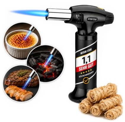 [ Test SEHR GUT, Note 1.1 *] Mevsim Store XL Gasbrenner – Küchenbrenner bis 1300 °C mit 5 Feueranzündern – Nachfüllbar, regelbare Jetflamme für Crème Brûlée, BBQ, Grill und Camping