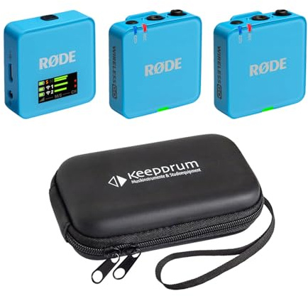 Rode Wireless GO Gen 3 Drahtloses 2-Kanal Mikrofon-Funksystem Blau mit keepdrum Softcase