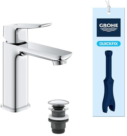 GROHE Dice Mitigeur monocommande Lavabo Taille M (Robinet pour Lavabo de Salle de bain, Avec bonde clic clac, facile à installer avec QuickTool inclus), Chrome, 1018330000