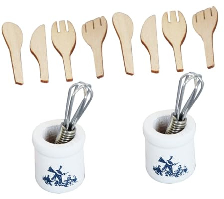 ibasenice 2 Ensembles Ustensiles de Cuisine Miniatures avec Seau pour Maison de Poupée Accessoires Réalistes pour Décoration de Cuisine Miniature Kit Complet pour Jeu Interactif et