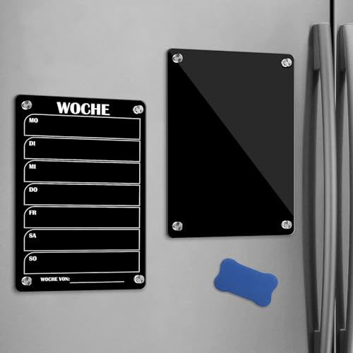 Wochenplaner Magnetisch, 2 Stück Acryl Wochenplaner Monatsplaner Magnetischer To Do Liste Abwischbar Magnettafel Kühlschrank Zubehör Schwarz