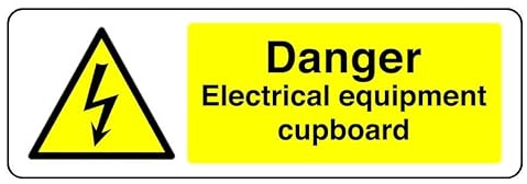 Danger Electrical Equipment Cupboard - safety sign - 1.2mm Rigid plastic for indoor/outdoor usage (300mm x 100mm) Viewing Distance within 5m.