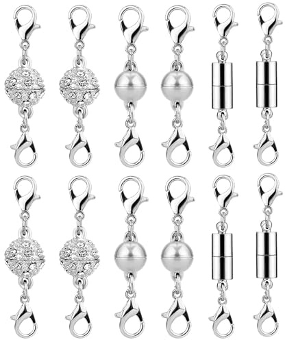 Allazone Cierre magnético para joyas, cierres magnéticos de mosquetón para creaciones DIY, pulsera, collar, 112 piezas en plata
