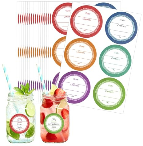 108 PCS Multicolored Mason Jar Label Stickers, Removable Waterproof & Oil Resistant, All-Purpose Adhesive Stickers for Glass Canning Jars, Spice Jars, Jam/Jelly Containers, Kitchen & Home Organization