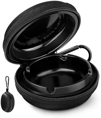 DESPOINA Taschenaschenbecher, Aschenbecher Mit Schlüsselanhänger für unterwegs, Aschenbecher mit Deckel geruchsdicht für Reisen, Camping und Freien (Schwarz-1)