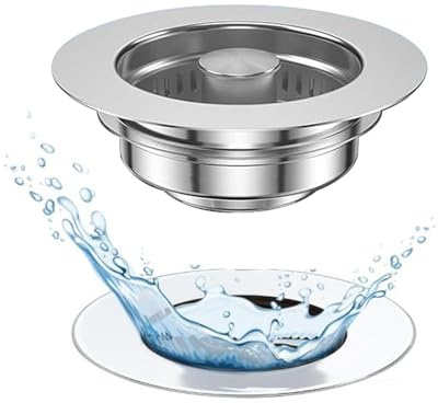 YIQILAIYA 3 en 1 Pop-Up Tapón de Drenaje de Acero Inoxidable de Cocina, Universal Colador y Tapón de Fregadero de Cocina con Colador Anti-Obstrucciones para Fregaderos con Orificio de 70-85 mm