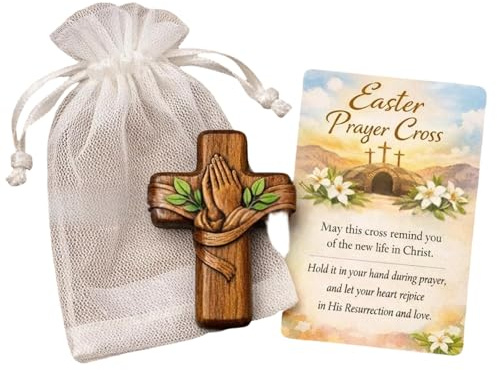 Duminyu Handmade Wooden Holding Cross,Wooden Prayer Cross & Crucifix for Comfort,Faith,Baptism,Christian Gifts for Women,Men,Goddaughters,Pocket Cross,Religious Gifts,Catholic Gifts,Prayer Cards