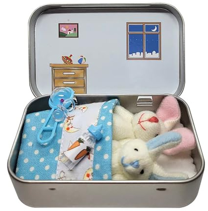 CHANGYUE Påskhareleksaker 2 st Kaniner i plåtlåda Påskficka Kram Bunny Plyschleksaker Kaniner Fyllningsdocka Känslomässigt stöd Påskkorgar Prydnadsföremål Present till barn (blå)
