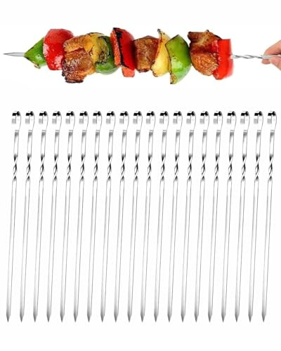 MenYiYDS Brochettes pour Barbecue, 24 Pièces brochettes en acier inoxydable 30 cm pour barbecue, Réutilisables Pique a Brochette Inox pour Guimauves,Chocolat, Snacks de Feu de Camp, Légumes et Poisson