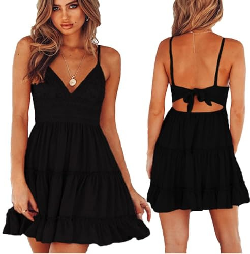 KOEMCY Mini Vestido Mujer Elegante con Tirantes Vestido de Fiesta Cómodo y Sexy para Verano Party Dresses (L)