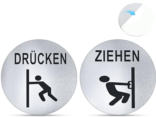 qingmeng 2 Stück Drücken Ziehen Aufkleber, 10x10cm Türschilder Drücken Ziehen Schild Sticker Selbstklebend Aluminium für Außenbereich Innenbereich