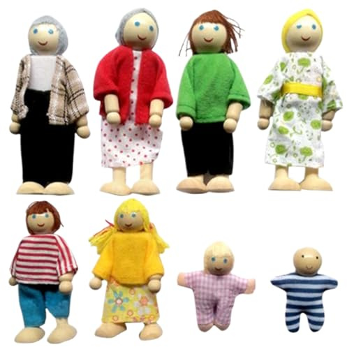 Jorzer Casa delle bambole Persone Casa delle bambole Famiglia Set in legno con arti mobili Gioco di ruolo familiare per una calda decorazione interna di 8