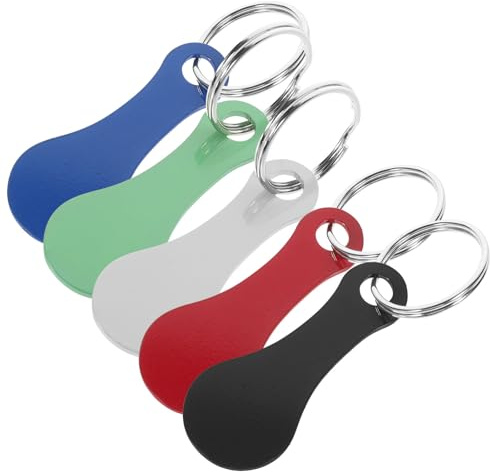 Kichvoe 5pcs Stainless Steel Shopping Cart Trolley Tokens Keychain Set with Key Rings, Metal Token Pendant for Grocery Cart, Portable Key Ring for Shopping Use