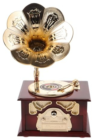 TOMETURE Scatola Musicale Vintage Grammofono Meccanismo a Carica, Decorazione in ABS Marrone, Design retrò Semplice per Arredamento Casa e Regalo di Compleanno
