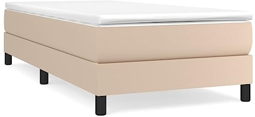 Mhdvray Lit Complet 100x200 cm avec Sommier à Lattes, Matelas à Ressorts Ensachés et Surmatelas, Cadre de Lit en Similicuir Cappuccino, Ensemble de Literie pour Chambre à Coucher Adulte