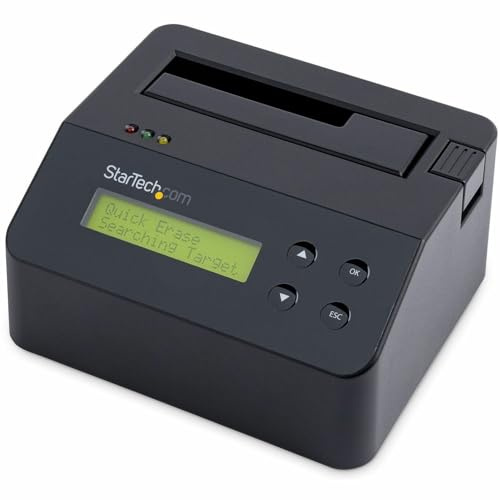 StarTech Single Bay Hard Drive Eraser, Standalone HDD/SSD Disk Sanitizer, NIST 800-88 & DoD 5220.22-M Secure Erase, 4Kn, USB 3.0 to SATA III, 9 Erase Modes, RS232 Printer Port, TAA Compliant