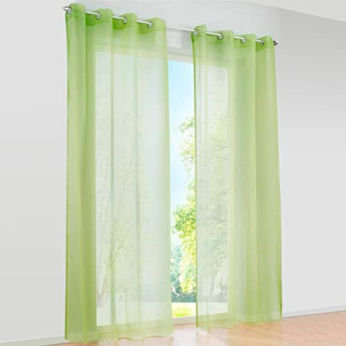 SIMPVALE 2 Paneles Cortinas con Ojales Translúcida Visillos para Dormitorios Habitación Salón Balcón,Verde,140cm x 175cm