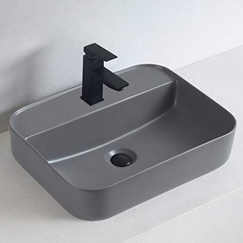 Aufsatzwaschbecken aus Keramik KW8085-50 x 40 x 13 cm - Farbe:Grau Matt, Pop-up:Mit Blende Grau matt