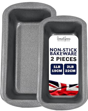 Samuel Groves 1lb/2lb Loaf Tins Non Stick Coated Bread Baking Mould Pan Set, Bread Tin, Bread Pans for Baking, Loaf Cake Tin, PFOA Free UK Made, Bread Tins, Loaf Tins (1LB & 2LB Set)