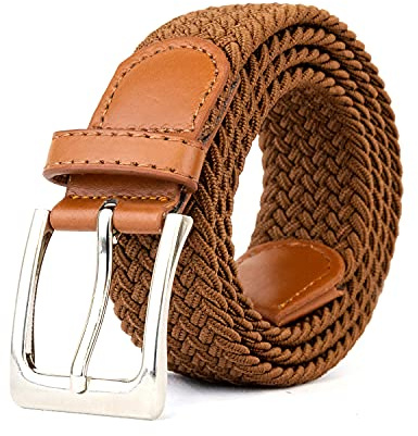 Woodland Leathers Elastic Braided Belt, Unisex Men Women Casual Stretch Woven Belt (Brown, Medium-Large)