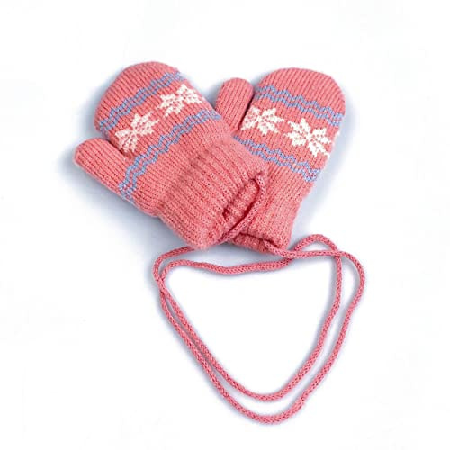 iNszkoos 0-2Y Kids Thicken Soft Thermal Hanging Neck Gloves Winter Warm Cute Small Snowflake Dsign Mittens Full Finger Gloves with String for Baby Infant Children Toddler Girls Boys (Pink)