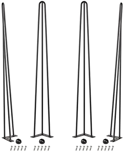 MSOBAIW 36 Inch Hairpin Table Legs Set of 4, 3 Rods Heavy Duty DIY Furniture Legs for Dining Desk, Counter, Bar Height Table, Bench, 3/8 Diameter Satin Black Mid Century Modern Style Hair Pin Legs