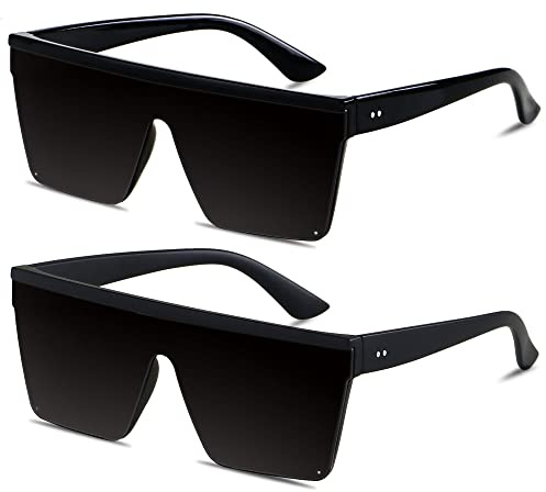 LYZOIT Square Oversized Sunglasses for Women Men Big Shield Large Rimless Shades Super Dark Black Sun glasses sensitive eyes