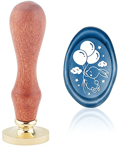 craspire Wachssiegelstempel Hase Und Luftballons Siegelwachsstempel Märchen Oval 20×30mm Abnehmbarer Messingkopf Siegelstempel Mit Holzgriff