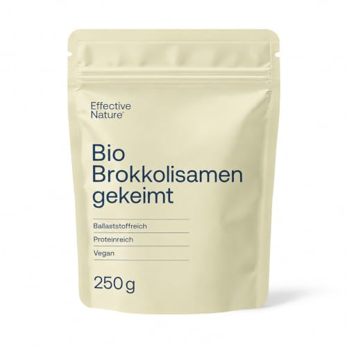 Gekeimte Brokkoli Samen Bio - Verzehrfertig, nicht für Sprossen Zucht - 250 g Brokkolisamen - Mit Sulforaphan - Reich an Ballaststoffen und Protein | Mit Sulforaphan - nicht für Sprossen Zucht, Reich an Ballaststoffen und Protein, Verzehrfertige gekeimte Brokkoli Samen
