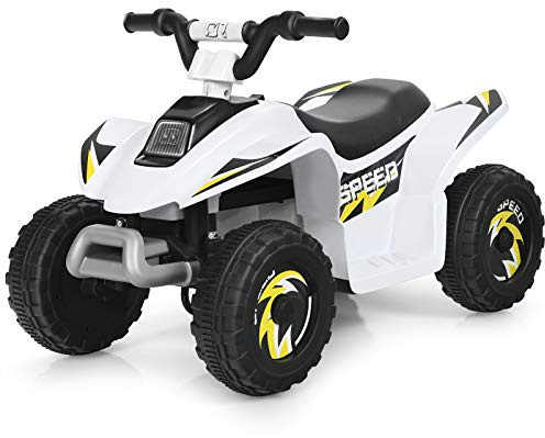 GOPLUS 6V Elektro Kindquad ATV mit Vor- und Rückwärtsschalter, Miniquad Kinderauto, Elektrofahrzeug aus PP + Stahl, Elektro Motorrad für Kinder ab 3 Jahre bis zu 30kg tragbar, 73x40x44,5cm (Weiß)