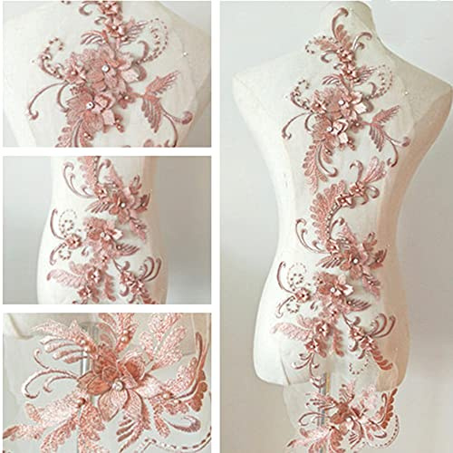 3D Spitze Flicken Applique Patch Stickerei Perlen Patches Blumenmotiv Spitzenbesatz für DIY Handwerk Nähen Ausschnitt Hochzeit Braut Kleidung Dekoration, Altes Rosa