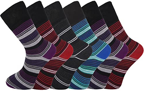 6 Paar nicht elastische Diabetikersocken, leicht zu greifen, locker, weicher Oberteil, reichhaltige Baumwolle, Einheitsgröße 39-45, mehrfarbig, Einheitsgröße