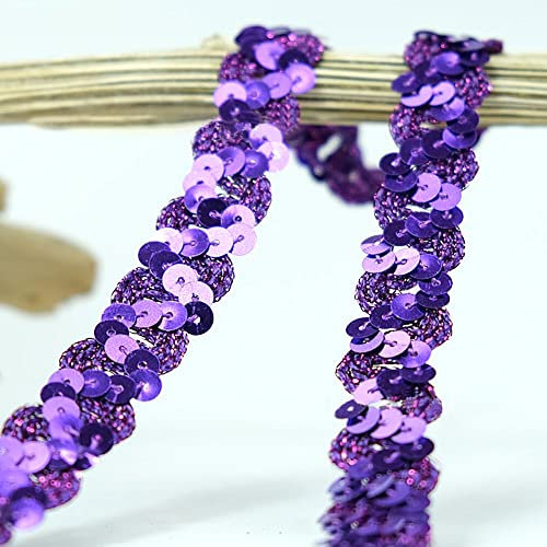 12 Meter 18mm Glitzer Pailletten Spitzenband Paillettenband Spitzenborte Geflochten Dekoband Zierband Borten Bänder Pailletten Bänder Trim Bortenband für DIY Nähen Kostüme Handwerk Deko,Dunkellila