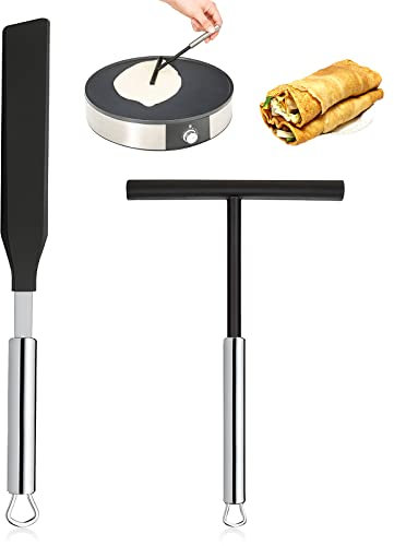Espátula de acero inoxidable para crepas Rodillo para Crepes, distribuidor de masa, crepas, accesorios para crepes para el hogar, cocina, hornear, herramientas de horneado